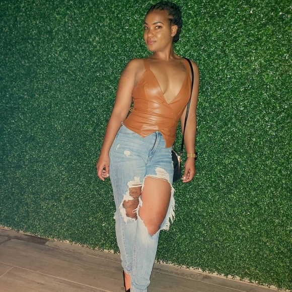 Faux Leather Tie Crop Top - Picture 1 of 2